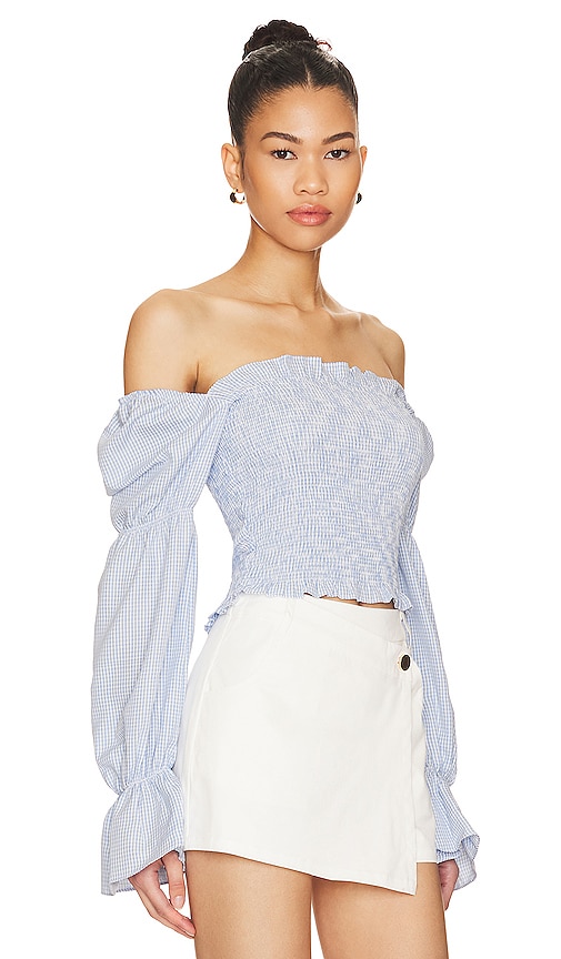 More To Come Abigail Smocked Top In Blue