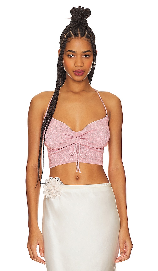 More To Come Bryndis Lace Up Top In Pink