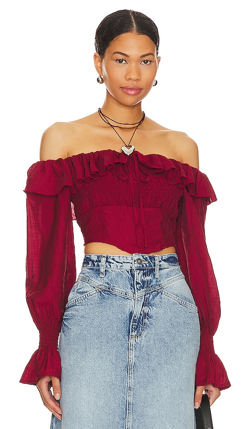 More To Come Pia Long Sleeve Top In Red