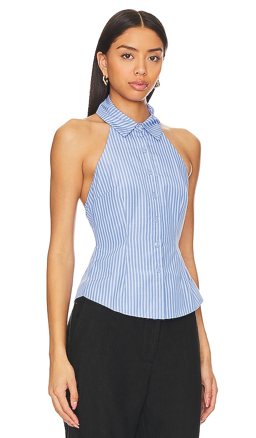 More To Come Lisseth Open Back Top In Blue Stripe
