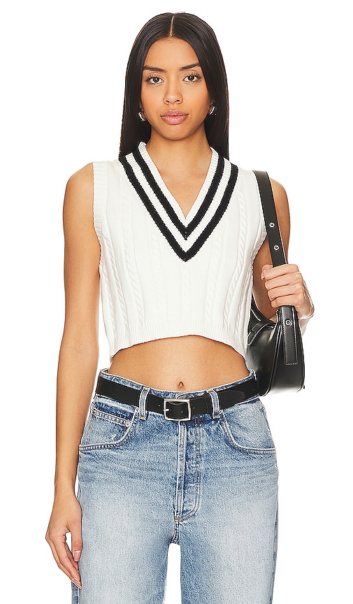 More To Come Jade Varsity Cropped Vest In White