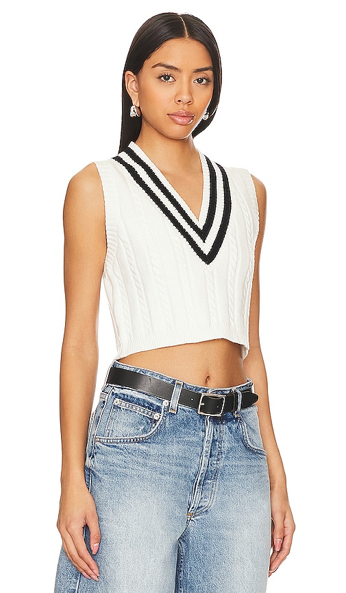 More To Come Jade Varsity Cropped Vest In White