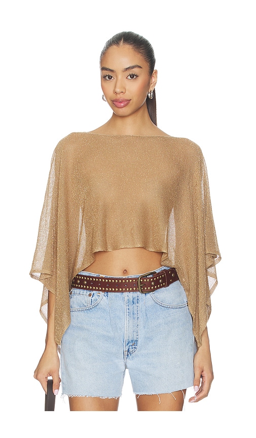 MORE TO COME Orson Knit Poncho in Tan Metallic