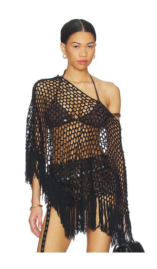 More To Come Loren Knit Poncho In Black