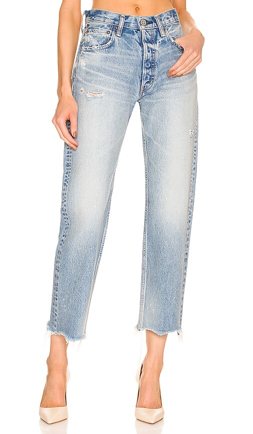 Moussy Vintage Ashleys Distressed Wide Straight Cropped Jeans In Blue ...