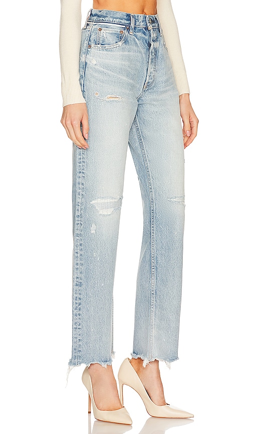 Brighton Distressed Wide Straight Jeans In Light Blue
