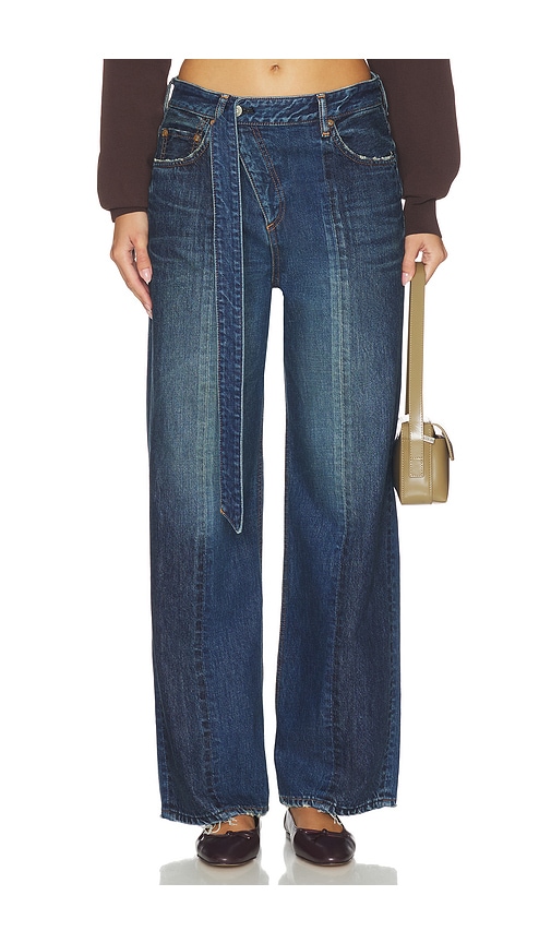 Moussy Vintage Tioga Belt Design Straight Jeans In Blue