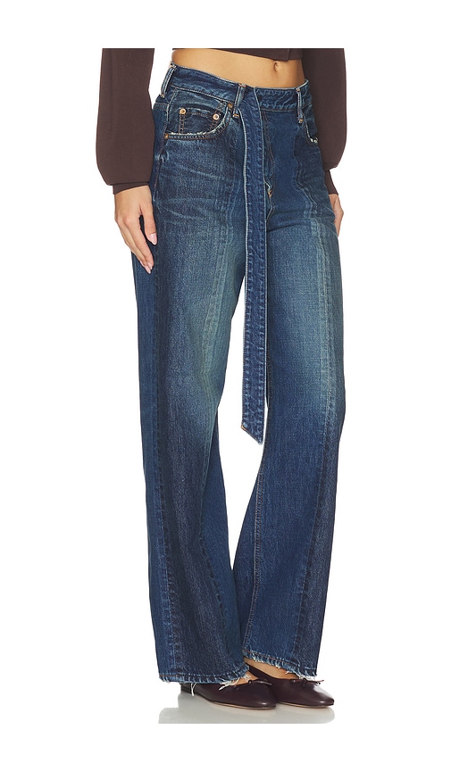 Moussy Vintage Tioga Belt Design Straight Jeans In Blue