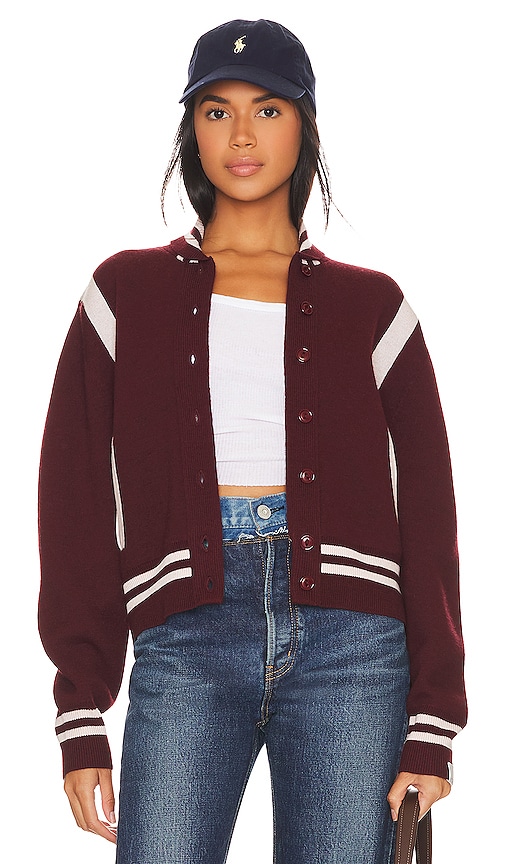 Moussy Vintage Varsity Knit Jacket in Dark Red | REVOLVE