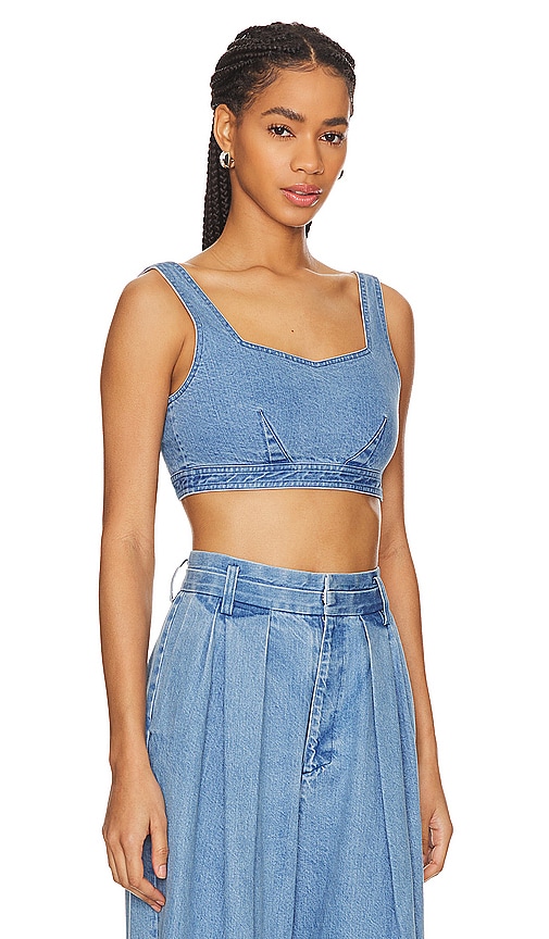 Shop Moussy Vintage Denim Bustier In 淡蓝色