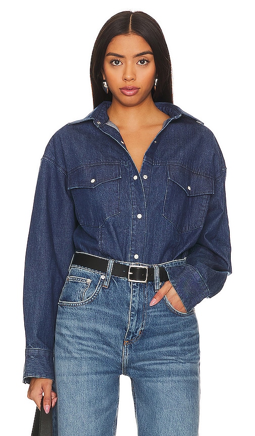 Moussy Vintage Ansel Western Shirt in Blue. - size S (also in M, XS)