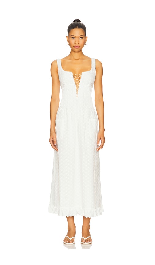 Pin Tuck Eyelet Dress in White. - size XS (also in L, M, S, XXS)