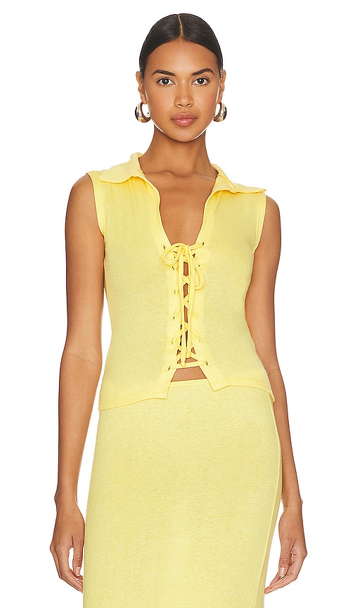 Musier Paris Jersey Lace-up Top Portcros In Yellow