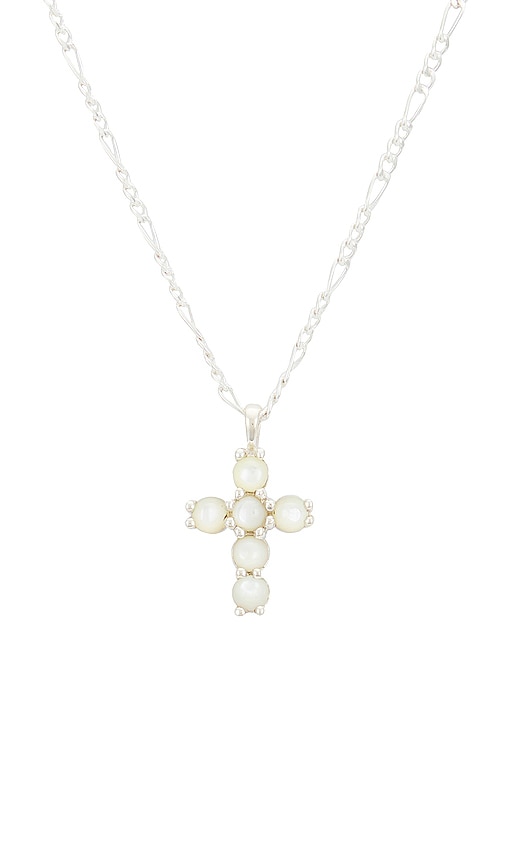  Maple Cross Chain Necklace In Metallic Silver. Size 50mm. Also In 50cm, 60cm. 