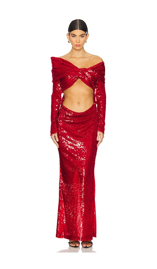 MARRKNULL Wrapped Maxi Dress in Red