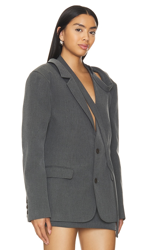 Shop Marrknull Asymmetric Oversized Blazer In Grey