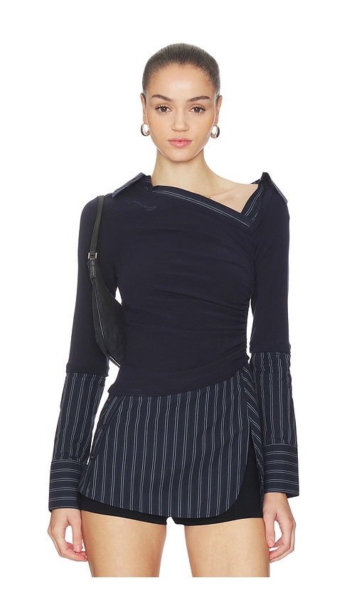 Marrknull Faux Tow-piece Spliced Shirt In Blue