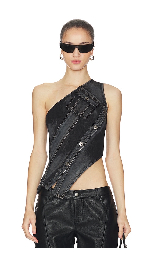 Marrknull Asymmetric Denim Top In Black