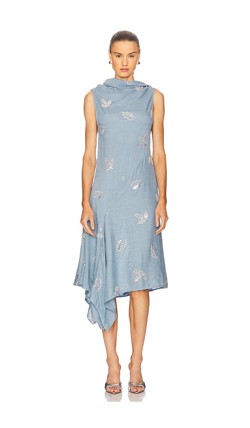 Marques ' Almeida Linen Cowl Neck Dress in Blue. - size 6 (also in 10, 12, 8)