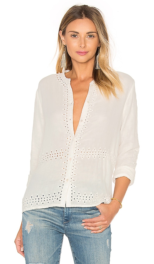 Maison Scotch Embroidered Button Up in White | REVOLVE