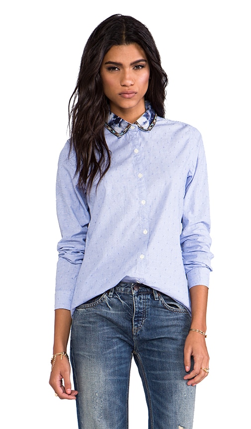 Button Down Shirt with Embellished Collar