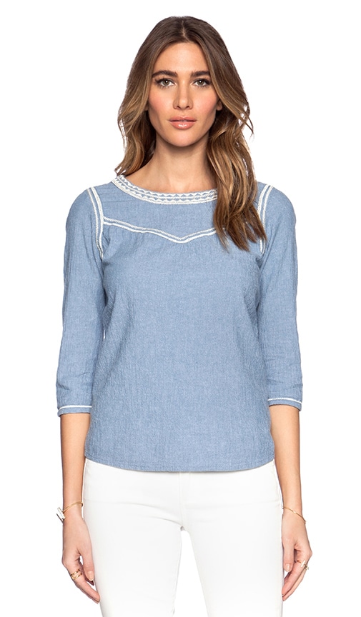 Embroidered Chambray Top