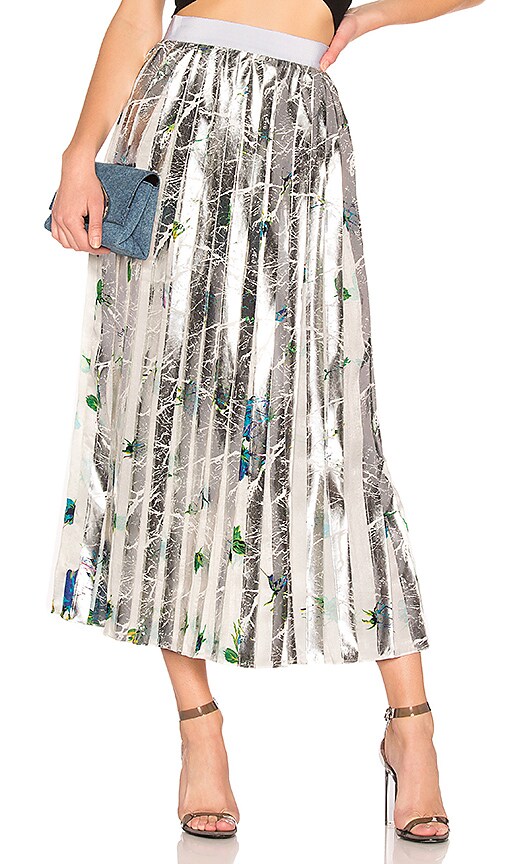MSGM Floral Pleated Skirt in Silver