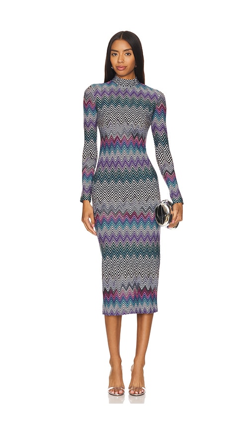 Shop Missoni Midi Dress In Multicolor Purple  Turquoise & Pink With