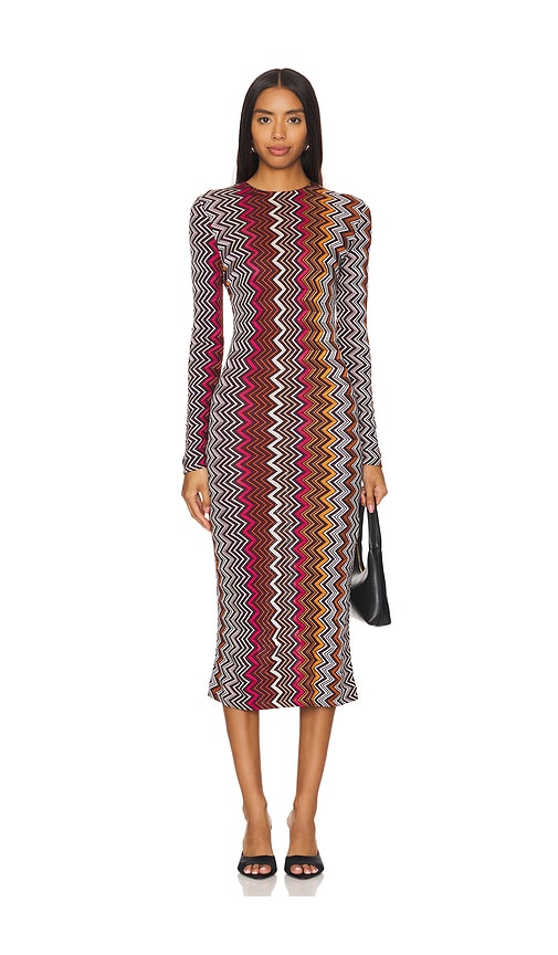 Shop Missoni Long Dress In Multicolor Black  Pink  White  & Rust