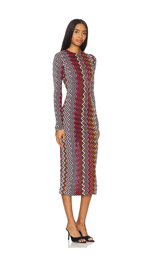 Shop Missoni Long Dress In Multicolor Black  Pink  White  & Rust