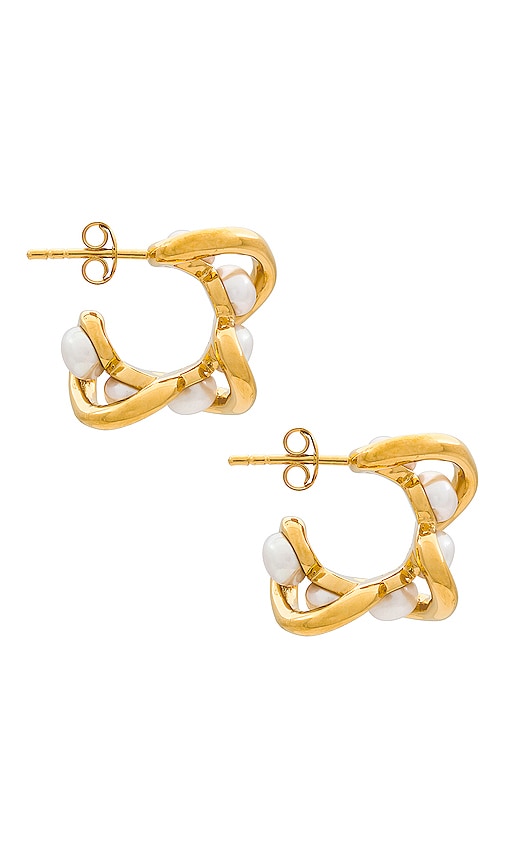 Shop Missoma Molten Pearl Twisted Mini Double Hoop In Gold