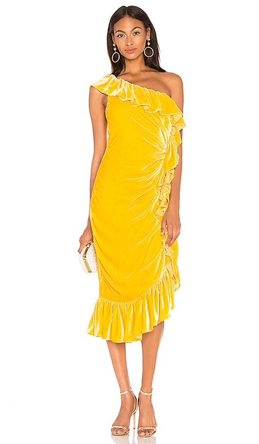 Flamenco One Shoulder Ruffle Midi Dress
