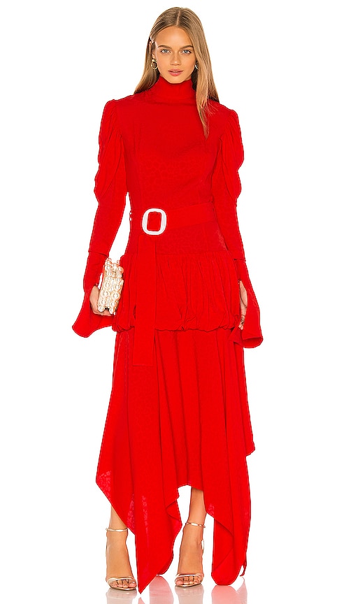 MATERIEL High Neck Belted Gown in Poppy | REVOLVE