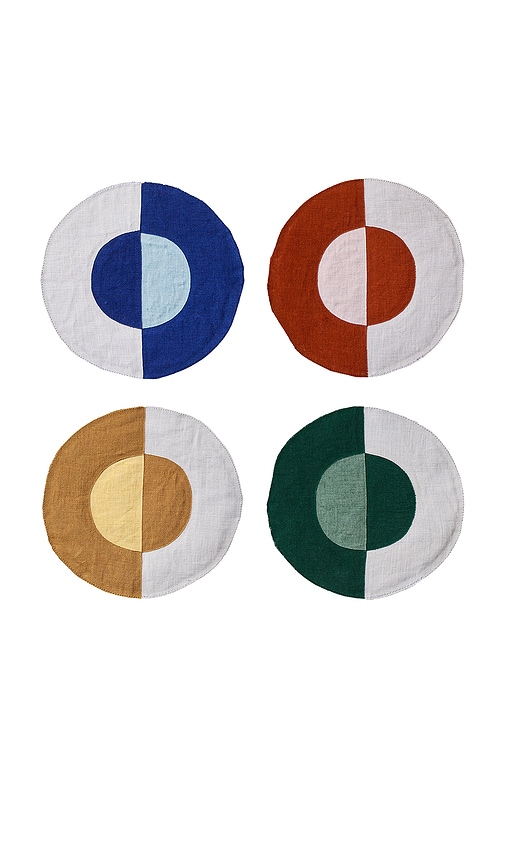 Misette Linen Embroidered Coasters Set Of 4 In Multi
