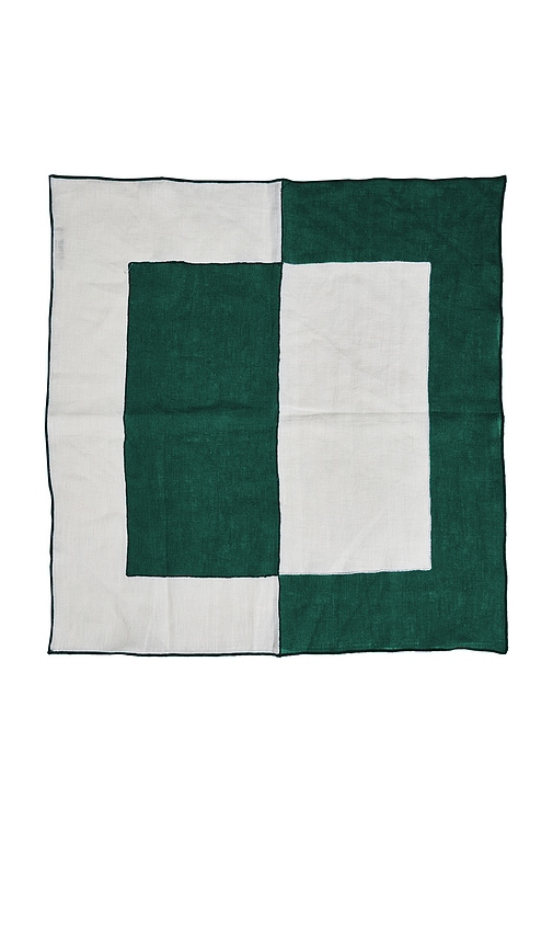 Misette Linen Embroidered Napkins Set Of 4 In Green