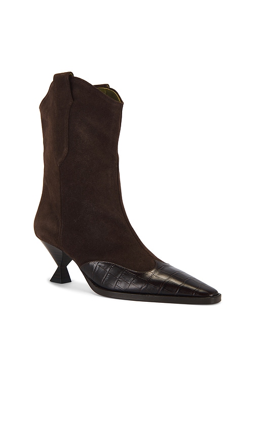 Maria Luca Nila Croco Suede Western Ankle Boots In Brown