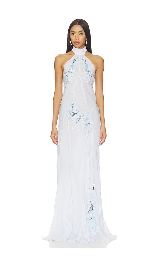Muma World Blue Vine Embroidered Belmira Dress