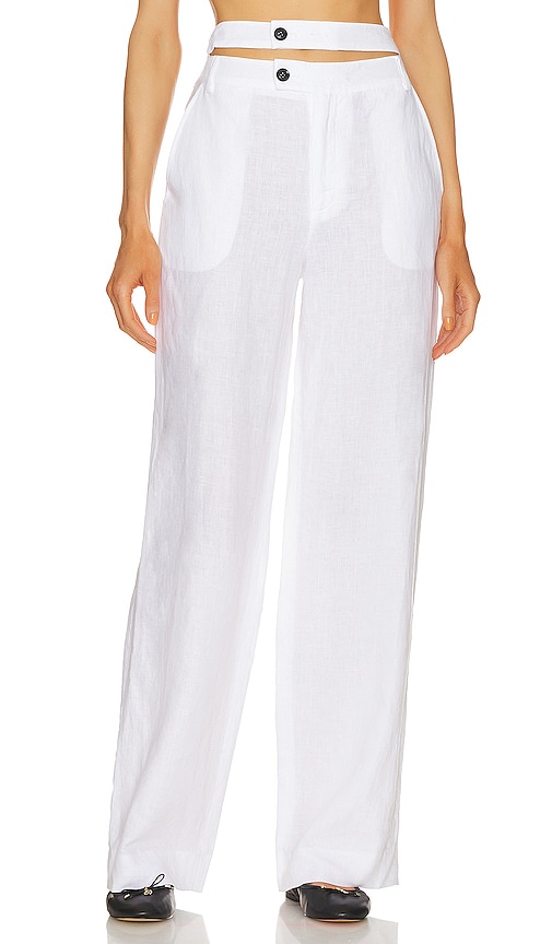Marissa Webb Theo Linen Double Waist Trouser in White