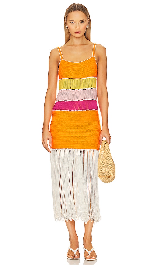 My Beachy Side Crochet Fringed Midi Dress in Multi