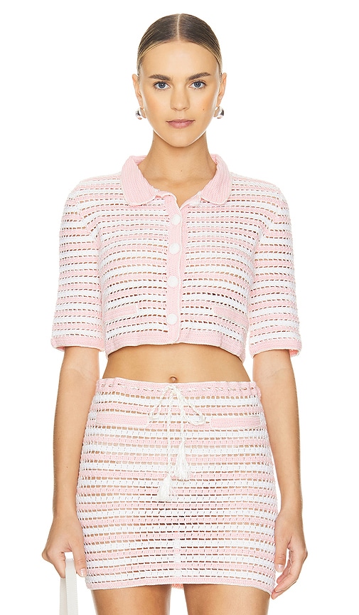 My Beachy Side x REVOLVE Crochet Cropped Cardigan in Pink White REVOLVE