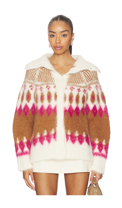 Naadam Italian Luxe Brushed Fair Isle Reversible Cardigan In Pink