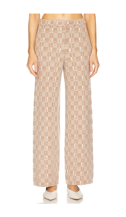 Naadam Luxe Plaid Jacquard Wide Leg Trouser In Beige Combo