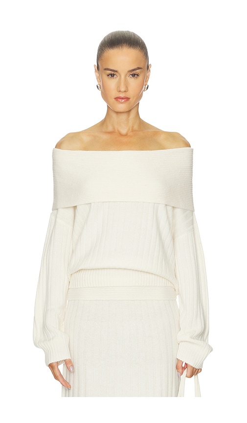 Naadam Premium Cashmino Ribbed Draped Top In White