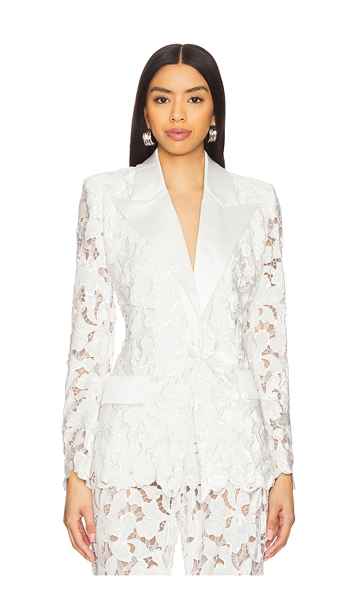 Nadine Merabi Velvet Lace Blazer In White