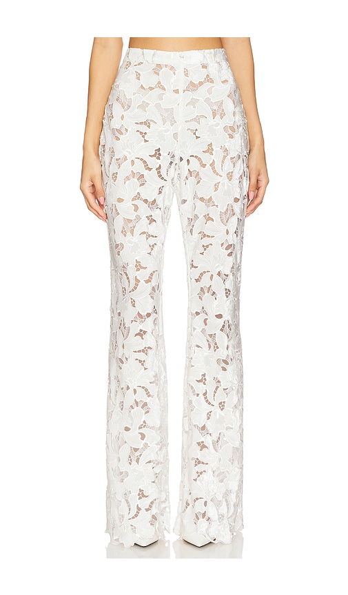 Nadine Merabi Velvet Lace Trousers In White