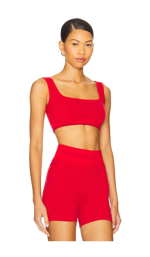 Nagnata Houndstooth Wool Bralette In Red