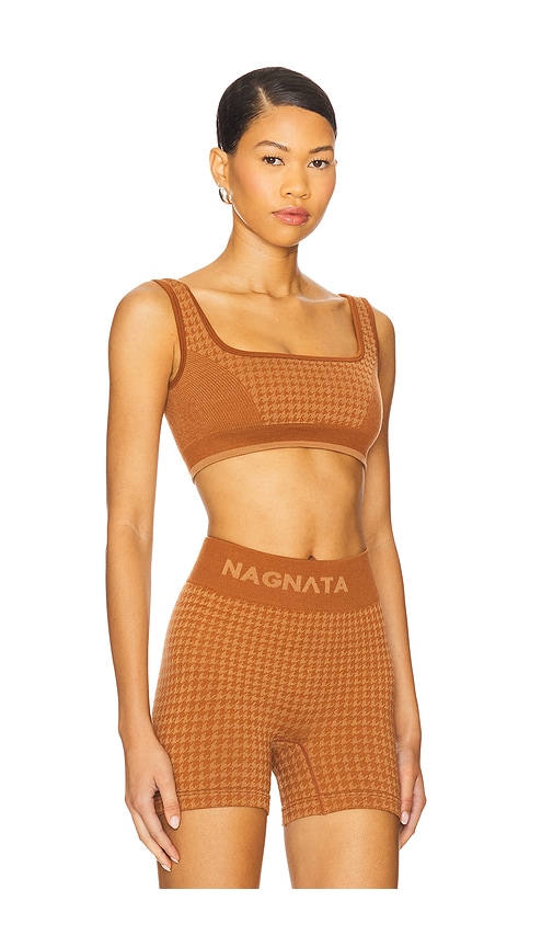 Nagnata Houndstooth Wool Bralette In Brown