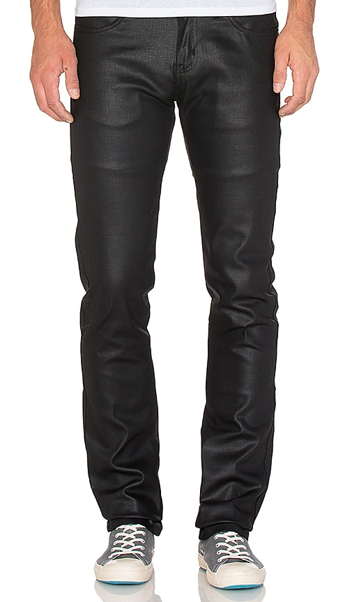 black waxed skinny jeans