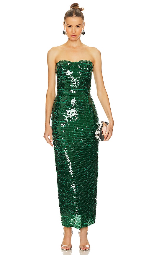 The New Arrivals by Ilkyaz Ozel Monique Strapless Dress in Vert Obscure