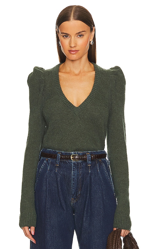 Shop Nation Ltd Lara Puff Shoulder Sweater In Stoned Moss